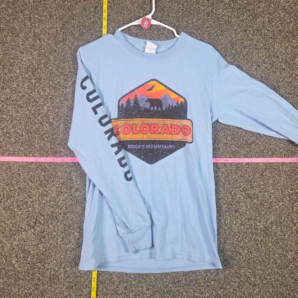 Port & Company Long Sleeve Tee Women Small Blue Colorado Rocky Mountains Bear